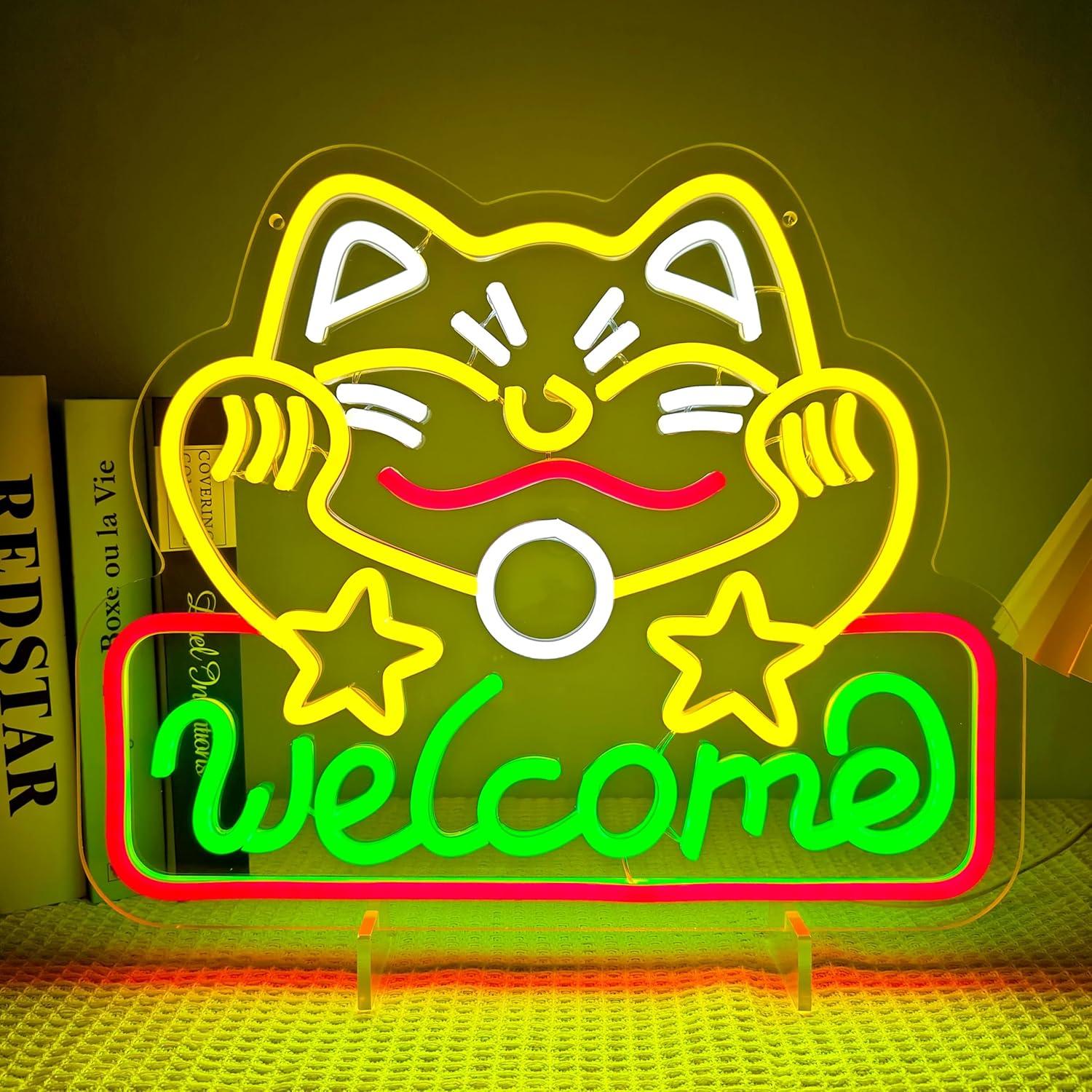 Neon Sign Party - Şanslı Kedi Karşılama Neon Tabelası, USB